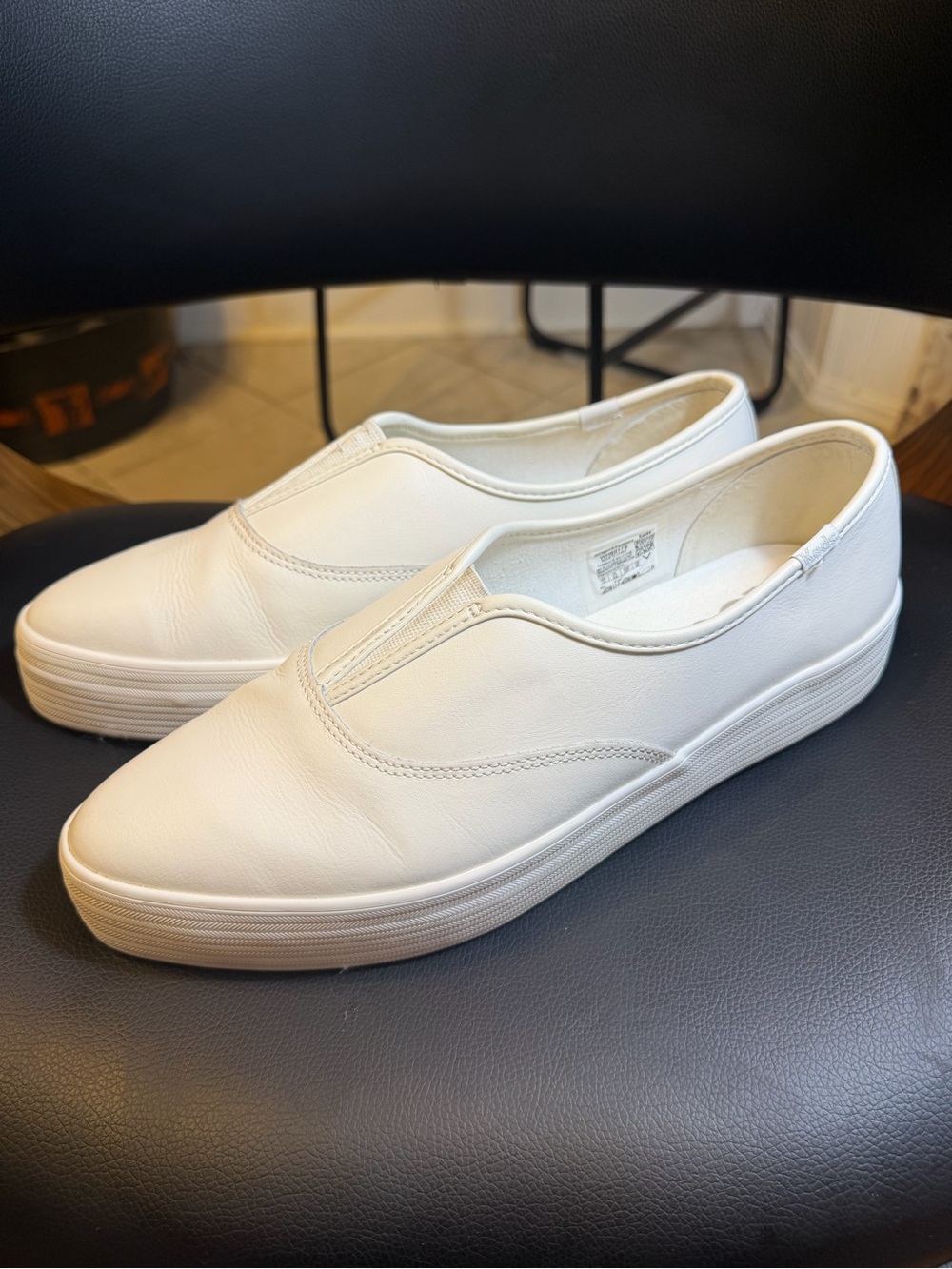Keds White Slip-On Leather Loafers